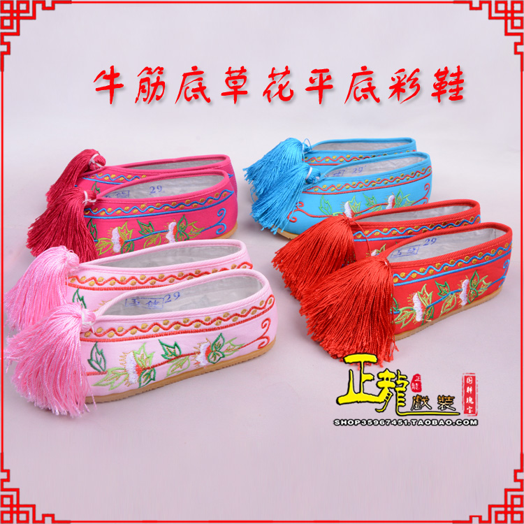 日照京剧越剧戏曲花旦彩鞋 牛筋底草花平底彩鞋